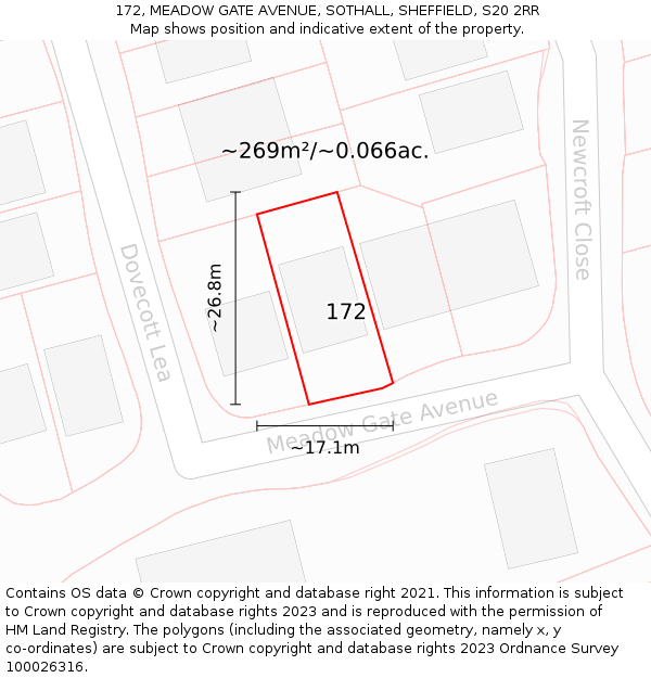 172, MEADOW GATE AVENUE, SOTHALL, SHEFFIELD, S20 2RR: Plot and title map