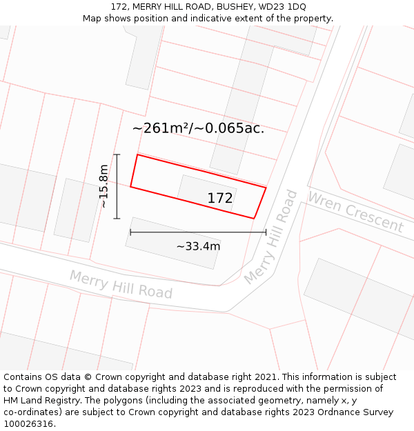172, MERRY HILL ROAD, BUSHEY, WD23 1DQ: Plot and title map