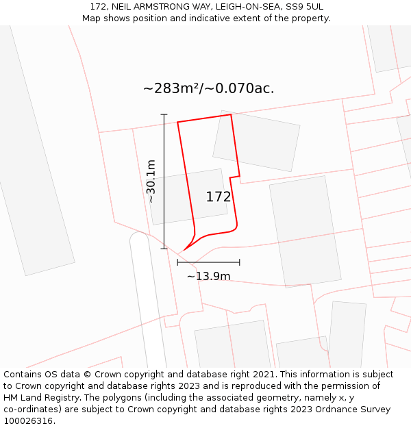 172, NEIL ARMSTRONG WAY, LEIGH-ON-SEA, SS9 5UL: Plot and title map
