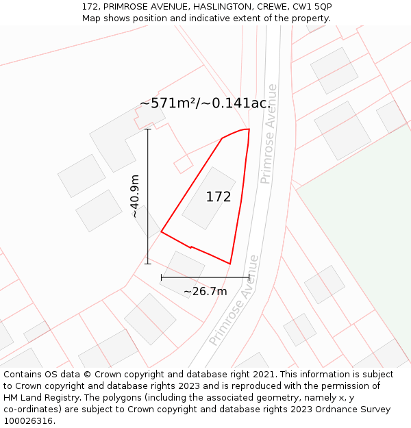 172, PRIMROSE AVENUE, HASLINGTON, CREWE, CW1 5QP: Plot and title map