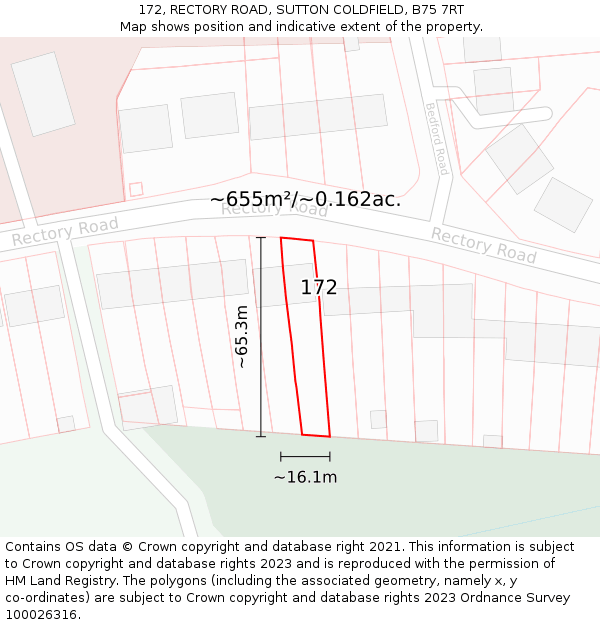 172, RECTORY ROAD, SUTTON COLDFIELD, B75 7RT: Plot and title map