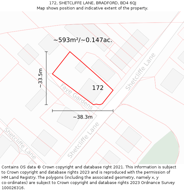 172, SHETCLIFFE LANE, BRADFORD, BD4 6QJ: Plot and title map