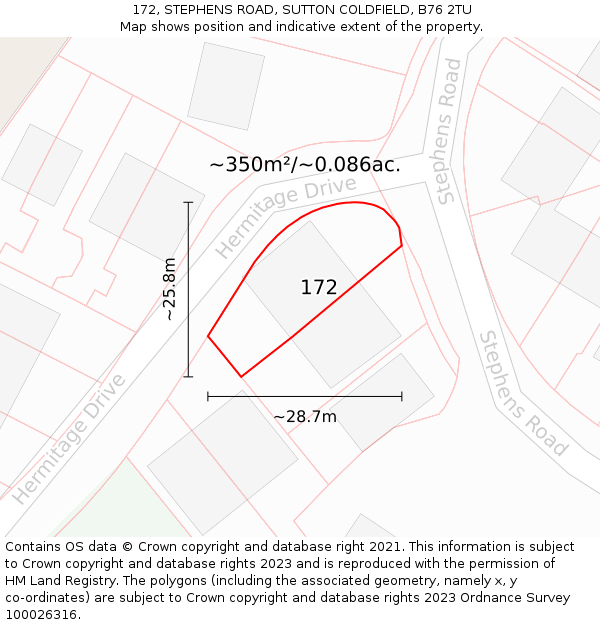 172, STEPHENS ROAD, SUTTON COLDFIELD, B76 2TU: Plot and title map