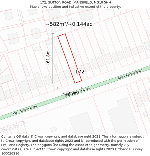 172, SUTTON ROAD, MANSFIELD, NG18 5HH: Plot and title map