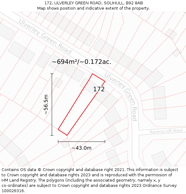 172, ULVERLEY GREEN ROAD, SOLIHULL, B92 8AB: Plot and title map