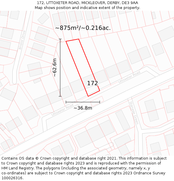 172, UTTOXETER ROAD, MICKLEOVER, DERBY, DE3 9AA: Plot and title map