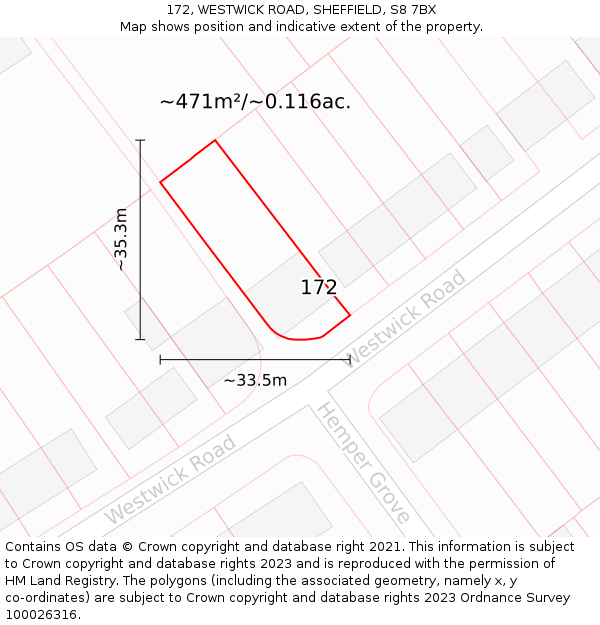 172, WESTWICK ROAD, SHEFFIELD, S8 7BX: Plot and title map