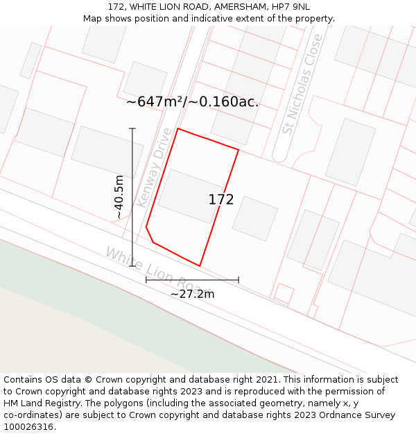 172, WHITE LION ROAD, AMERSHAM, HP7 9NL: Plot and title map