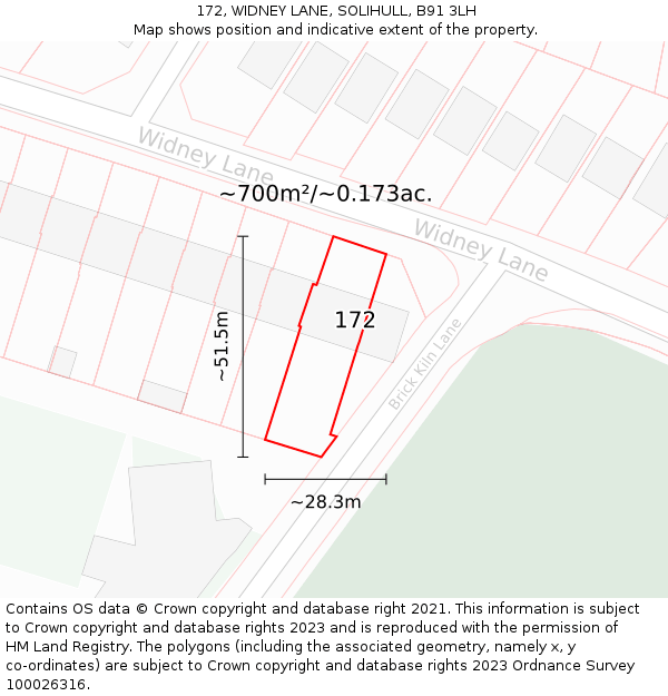 172, WIDNEY LANE, SOLIHULL, B91 3LH: Plot and title map