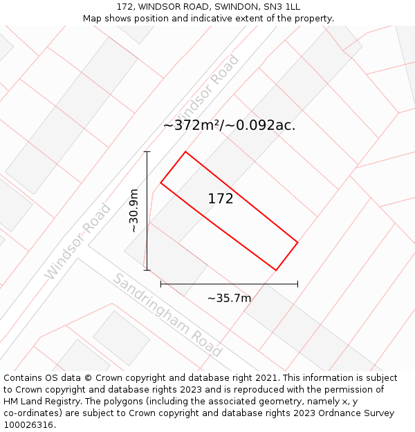 172, WINDSOR ROAD, SWINDON, SN3 1LL: Plot and title map