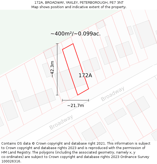 172A, BROADWAY, YAXLEY, PETERBOROUGH, PE7 3NT: Plot and title map