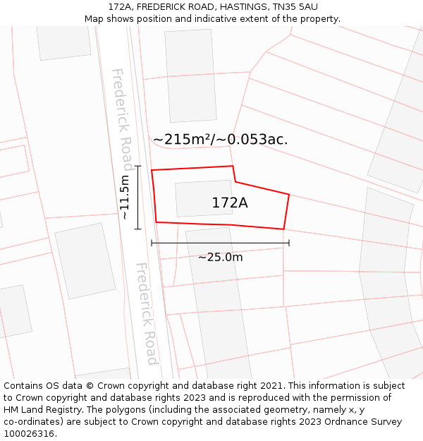 172A, FREDERICK ROAD, HASTINGS, TN35 5AU: Plot and title map