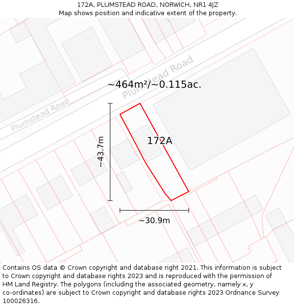 172A, PLUMSTEAD ROAD, NORWICH, NR1 4JZ: Plot and title map