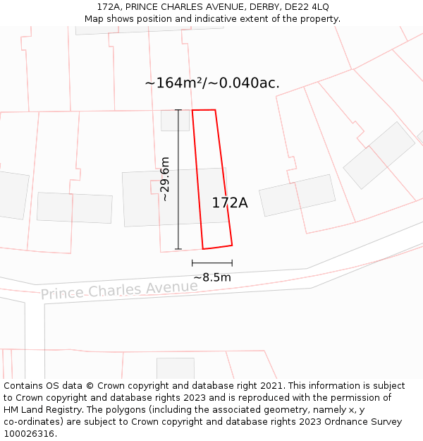 172A, PRINCE CHARLES AVENUE, DERBY, DE22 4LQ: Plot and title map