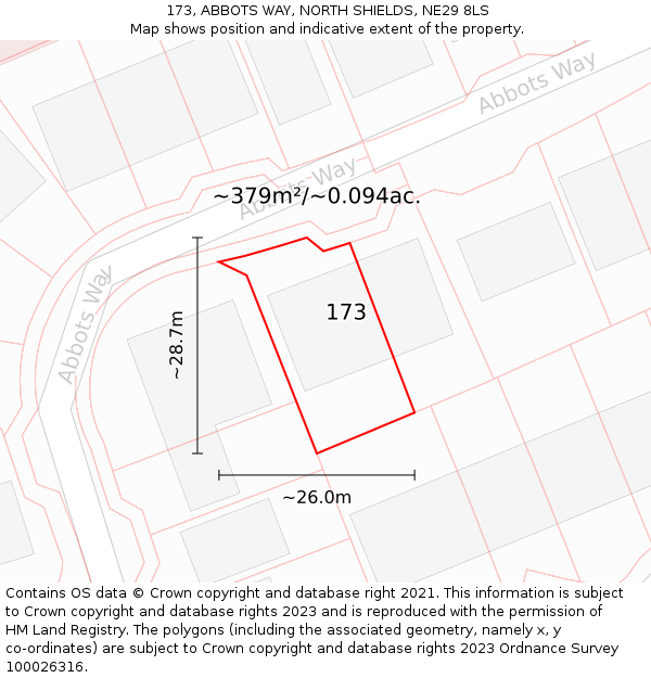 173, ABBOTS WAY, NORTH SHIELDS, NE29 8LS: Plot and title map