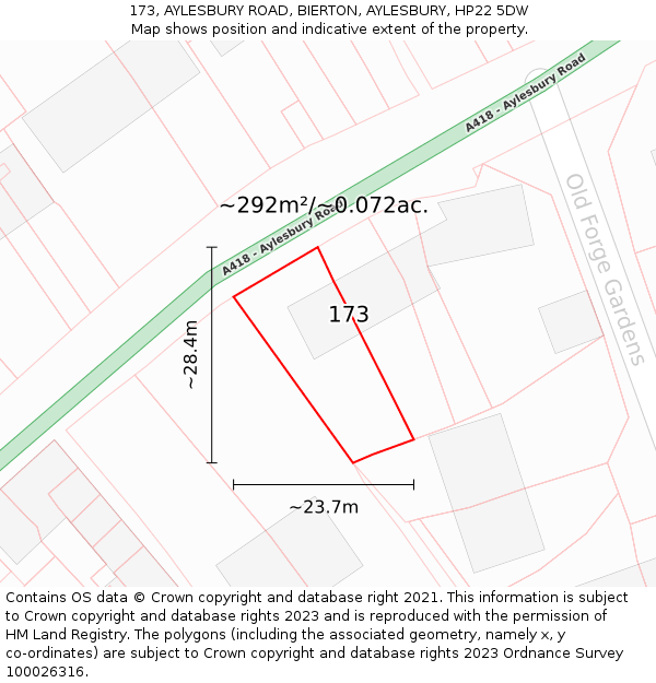 173, AYLESBURY ROAD, BIERTON, AYLESBURY, HP22 5DW: Plot and title map