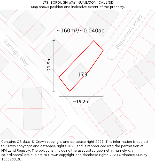 173, BOROUGH WAY, NUNEATON, CV11 5JD: Plot and title map