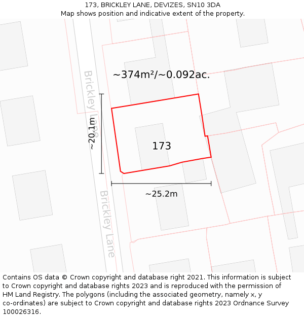 173, BRICKLEY LANE, DEVIZES, SN10 3DA: Plot and title map