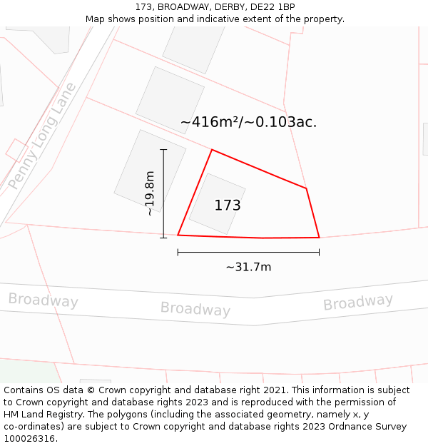 173, BROADWAY, DERBY, DE22 1BP: Plot and title map