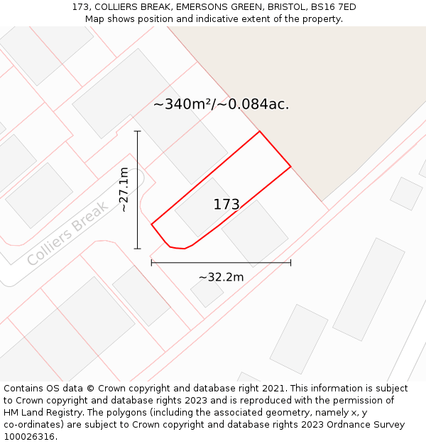 173, COLLIERS BREAK, EMERSONS GREEN, BRISTOL, BS16 7ED: Plot and title map