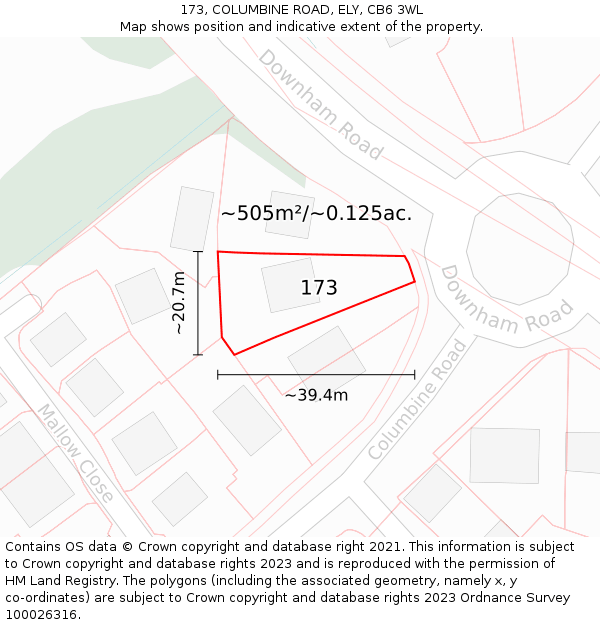173, COLUMBINE ROAD, ELY, CB6 3WL: Plot and title map