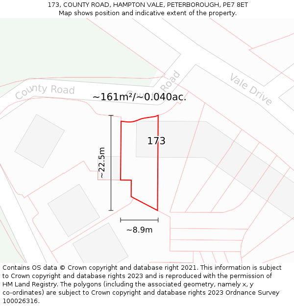 173, COUNTY ROAD, HAMPTON VALE, PETERBOROUGH, PE7 8ET: Plot and title map