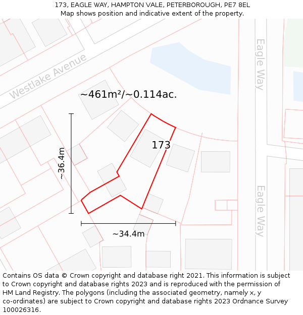 173, EAGLE WAY, HAMPTON VALE, PETERBOROUGH, PE7 8EL: Plot and title map