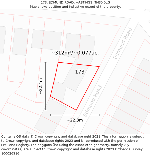 173, EDMUND ROAD, HASTINGS, TN35 5LG: Plot and title map