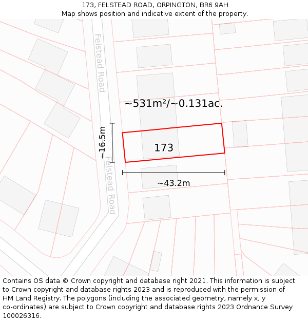 173, FELSTEAD ROAD, ORPINGTON, BR6 9AH: Plot and title map