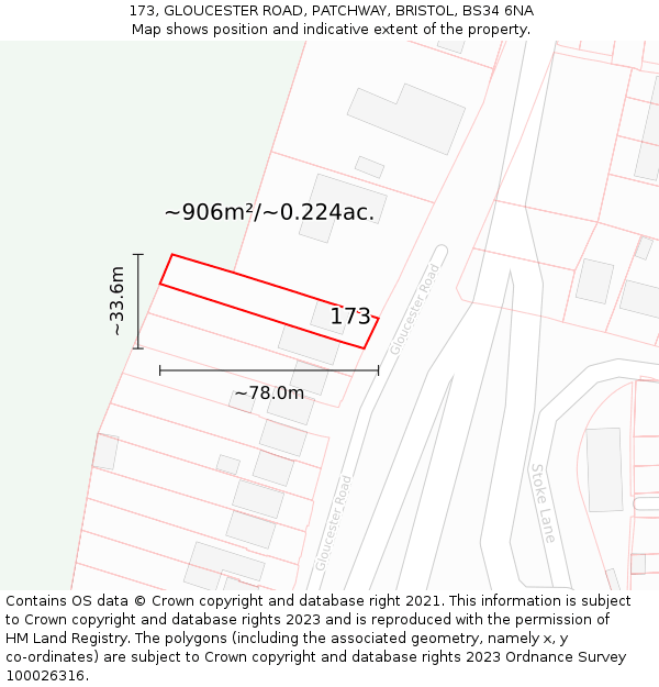173, GLOUCESTER ROAD, PATCHWAY, BRISTOL, BS34 6NA: Plot and title map
