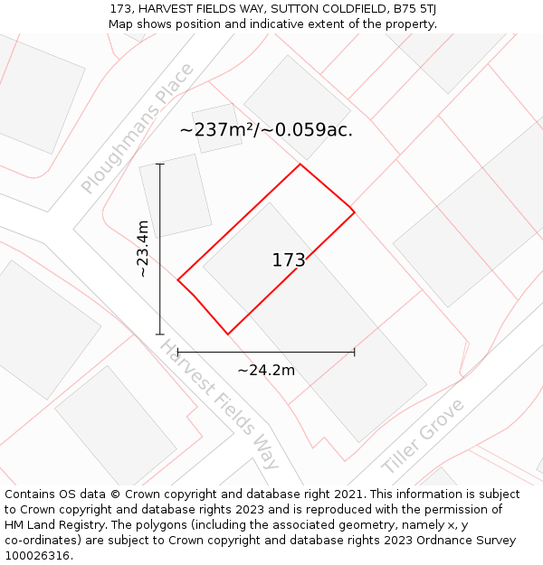 173, HARVEST FIELDS WAY, SUTTON COLDFIELD, B75 5TJ: Plot and title map