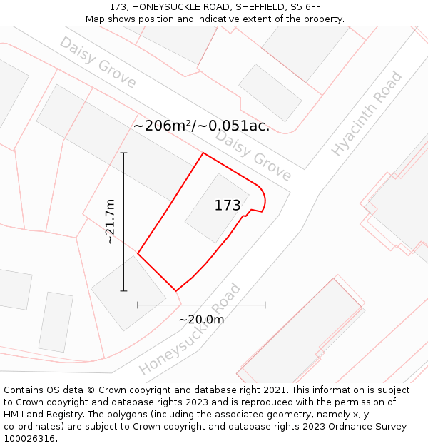 173, HONEYSUCKLE ROAD, SHEFFIELD, S5 6FF: Plot and title map