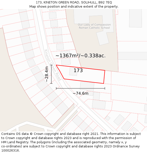 173, KINETON GREEN ROAD, SOLIHULL, B92 7EQ: Plot and title map