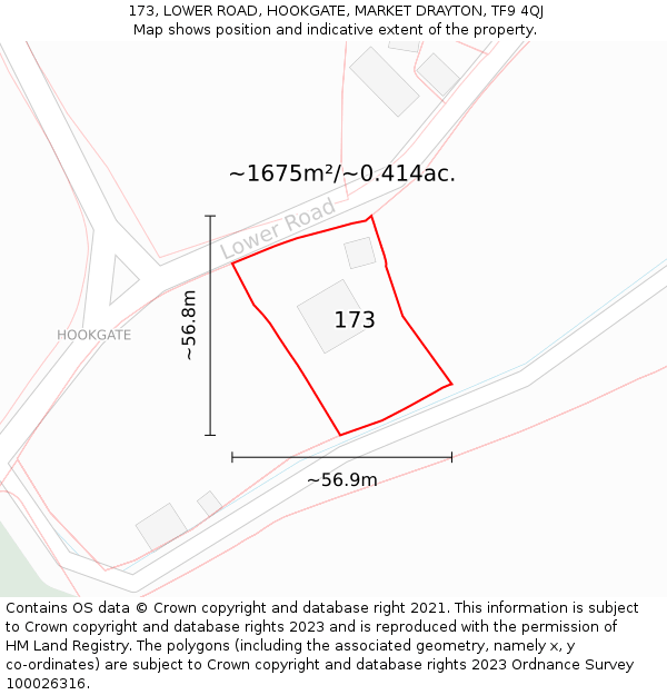 173, LOWER ROAD, HOOKGATE, MARKET DRAYTON, TF9 4QJ: Plot and title map