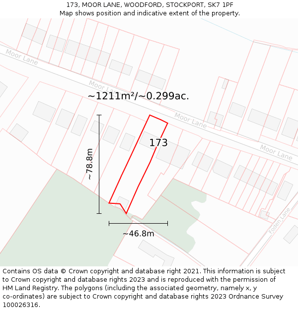 173, MOOR LANE, WOODFORD, STOCKPORT, SK7 1PF: Plot and title map