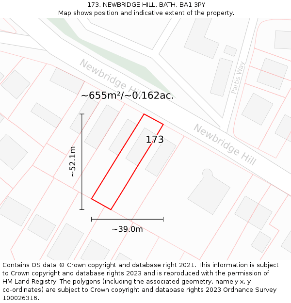 173, NEWBRIDGE HILL, BATH, BA1 3PY: Plot and title map