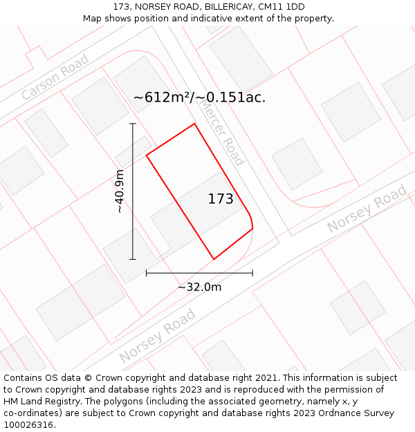 173, NORSEY ROAD, BILLERICAY, CM11 1DD: Plot and title map