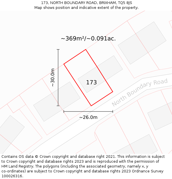 173, NORTH BOUNDARY ROAD, BRIXHAM, TQ5 8JS: Plot and title map