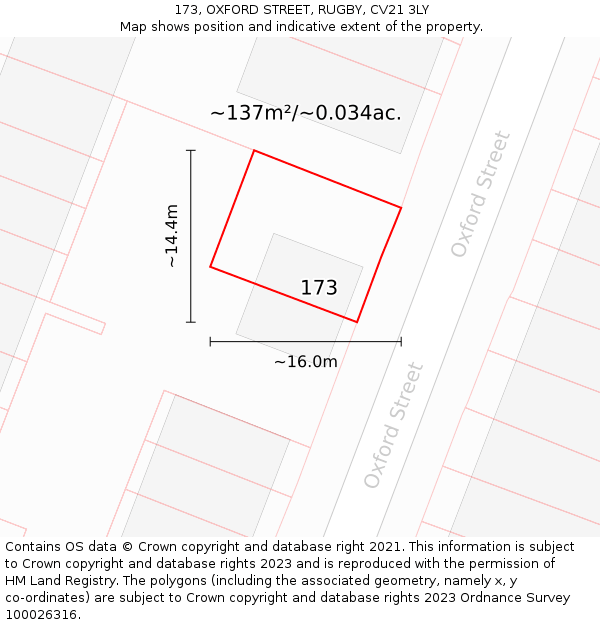 173, OXFORD STREET, RUGBY, CV21 3LY: Plot and title map
