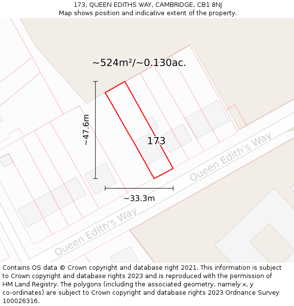 173, QUEEN EDITHS WAY, CAMBRIDGE, CB1 8NJ: Plot and title map