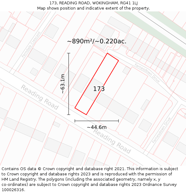 173, READING ROAD, WOKINGHAM, RG41 1LJ: Plot and title map