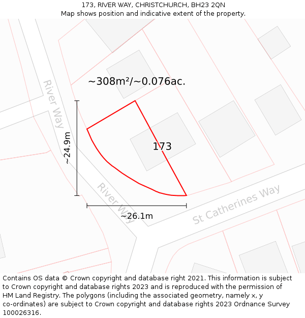 173, RIVER WAY, CHRISTCHURCH, BH23 2QN: Plot and title map