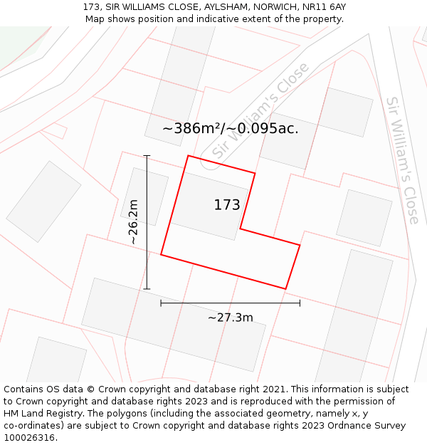 173, SIR WILLIAMS CLOSE, AYLSHAM, NORWICH, NR11 6AY: Plot and title map