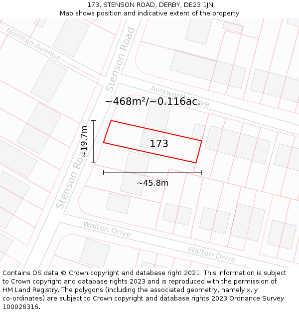 173, STENSON ROAD, DERBY, DE23 1JN: Plot and title map