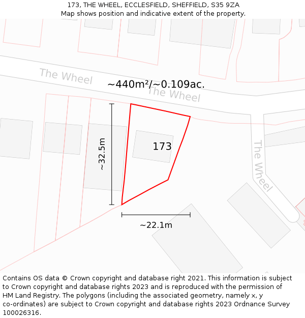 173, THE WHEEL, ECCLESFIELD, SHEFFIELD, S35 9ZA: Plot and title map