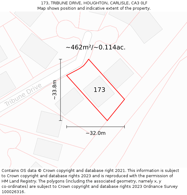 173, TRIBUNE DRIVE, HOUGHTON, CARLISLE, CA3 0LF: Plot and title map