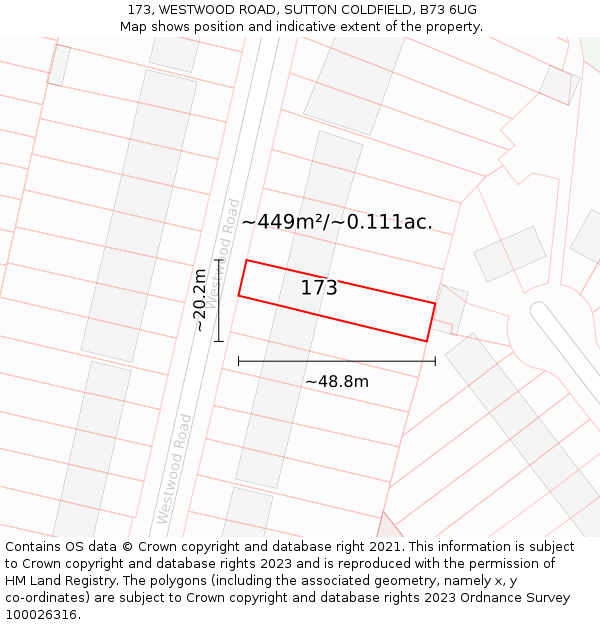 173, WESTWOOD ROAD, SUTTON COLDFIELD, B73 6UG: Plot and title map