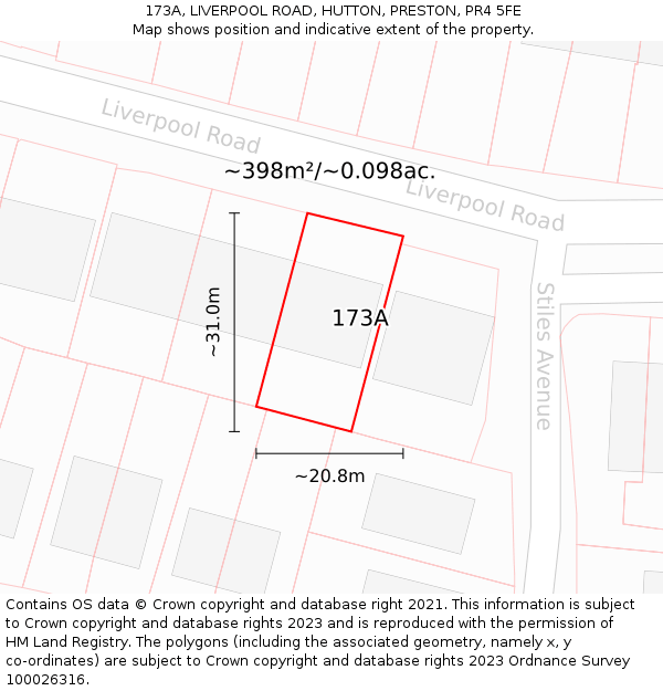 173A, LIVERPOOL ROAD, HUTTON, PRESTON, PR4 5FE: Plot and title map