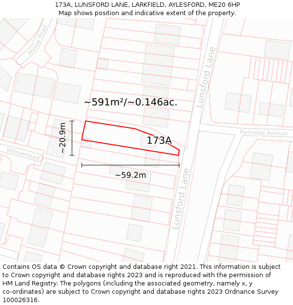173A, LUNSFORD LANE, LARKFIELD, AYLESFORD, ME20 6HP: Plot and title map