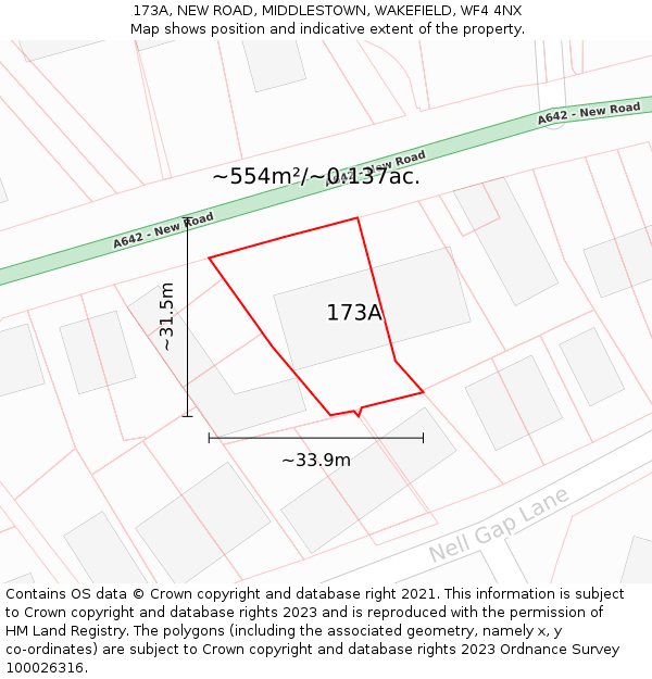 173A, NEW ROAD, MIDDLESTOWN, WAKEFIELD, WF4 4NX: Plot and title map